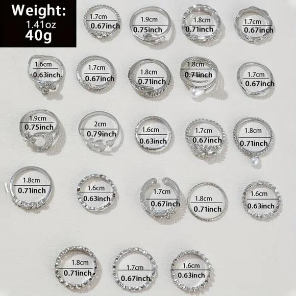 NEW 23pc Silver Stackable Rings – Cross, Celestial ring, Sun & moon jewelry - Picture 4 of 4